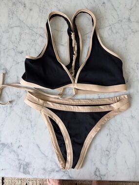 L space black and tan bikini set
